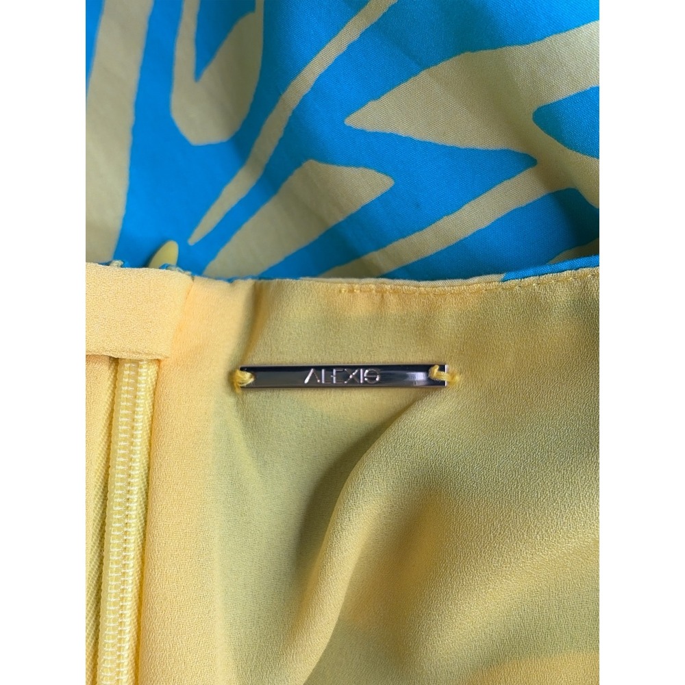 Alexis Bodhi Turquoise Yellow Print Puff Sleeve Cutout Mini Dress Open Back M - Picture 7 of 9